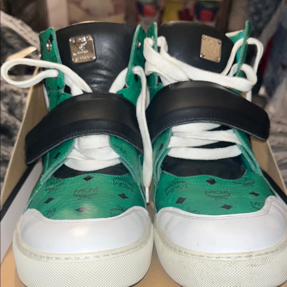 MCM Green and White Retro Sneakers